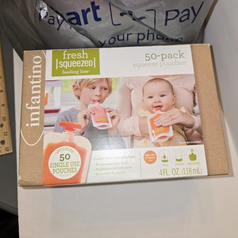 Infantino Fresh Squeezed 50-Pack Squeeze Pouches with Lids & Extras NEW
